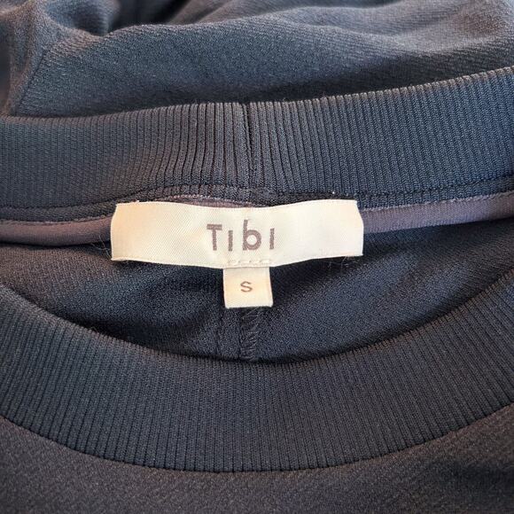 Tibi Blouse Size Small‎ 3/4 Sleeve Crewneck Gathered Sleeve Dark Gray Teal Crepe - Picture 9 of 10